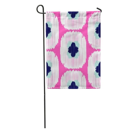 SIDONKU Blue Pattern Ikat Ogee Squares Abstract Geometric White and Pink Garden Flag Decorative Flag House Banner 12x18 inch