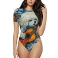thumbnail image 1 of Saiise Motif Guitare Chien Nuit Étoilée Combinaison à Manches Courtes pour Femmes Col Rond Pyjama Justaucorps Extensible avec Fermeture à Pression-Petit, 1 of 7