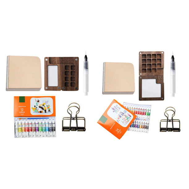 Paleta Pintura Juego Acuarela Portátil Con Clip para La Escuela (6 Cuadrículas)