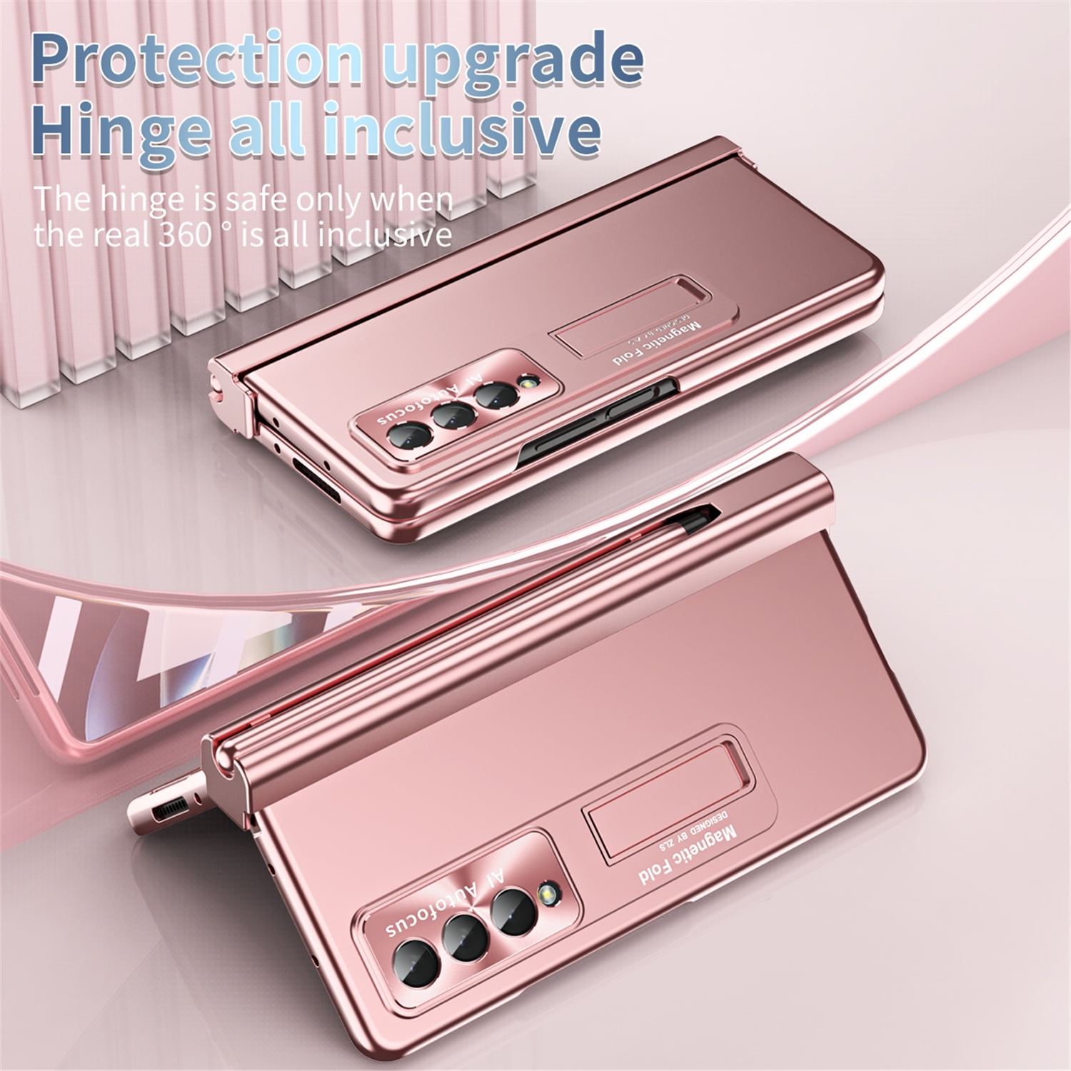 Allytech for Samsung Galaxy Z Fold 4 Case with S Pen Holder, [Come with S Pen Fold Edition] Drop Proof Kickstand All-inclusive Plating Folding Phone Case Cover for Samsung Z Fold 4 5G 2022, Rosegold
