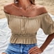 thumbnail image 2 of Moda mujer verano manga corta Color sólido Sexy un hombro señora blusa Tops Fridja  ghk7287, 2 of 3