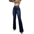 thumbnail image 2 of LYMAYTER Flare Jeans for Women Trendy Comfy Flare Jeans High Waisted Stretch Slimming Bell Bottoms Jeans S-2XL, 2 of 8