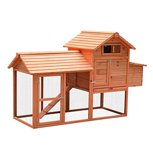 PawHut 82-inch Deluxe Backyard Wood Chicken Coop Poultry Habitats Rabbit Hutch House with Run and Nesting Box