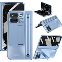 Case for Google Pixel 9 Pro Fold with Hinge Protection & Stylus S Pen Holder, Built-in Screen Protector Matte UV Back Mil-Grade Protection Anti-Scratch Shockproof Protective Case, Blue