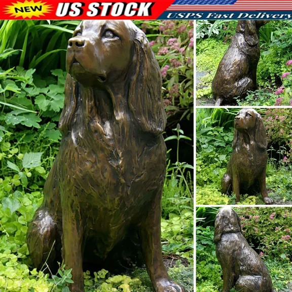 PURELY- Springer Spaniel Statue Garden Resin Animal Dog Sculpture Yard Lawn Decoration