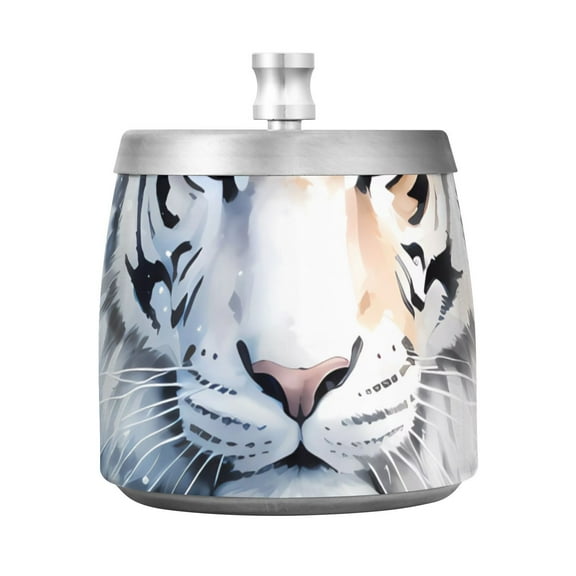 White and Tiger Ashtray with Lid Smell Proof Cigarette Ashtray Stainless Steel Smokeless Ash Holder for Indoor Outdoor