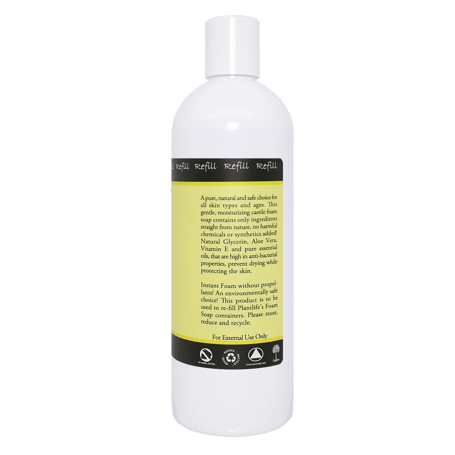 Plantlife Lemongrass Foam Soap Refill – Refreshing, Plant-Based Hand & Body Wash for All Skin Types, Made in California, 16 oz