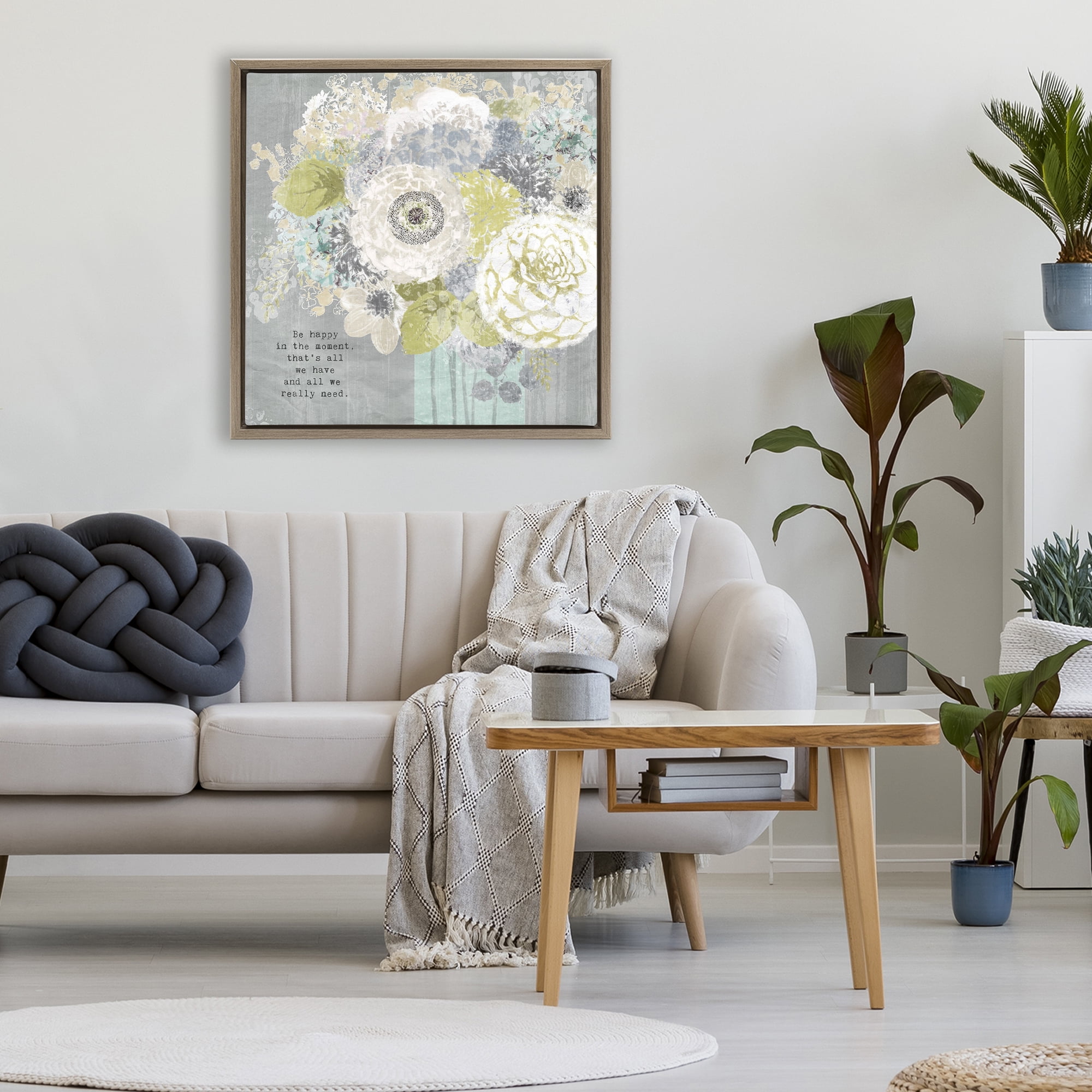 Stupell Industries Happy In The Moment Brown Framed Floater Canvas Wall Art, design by Suzanne Nicoll