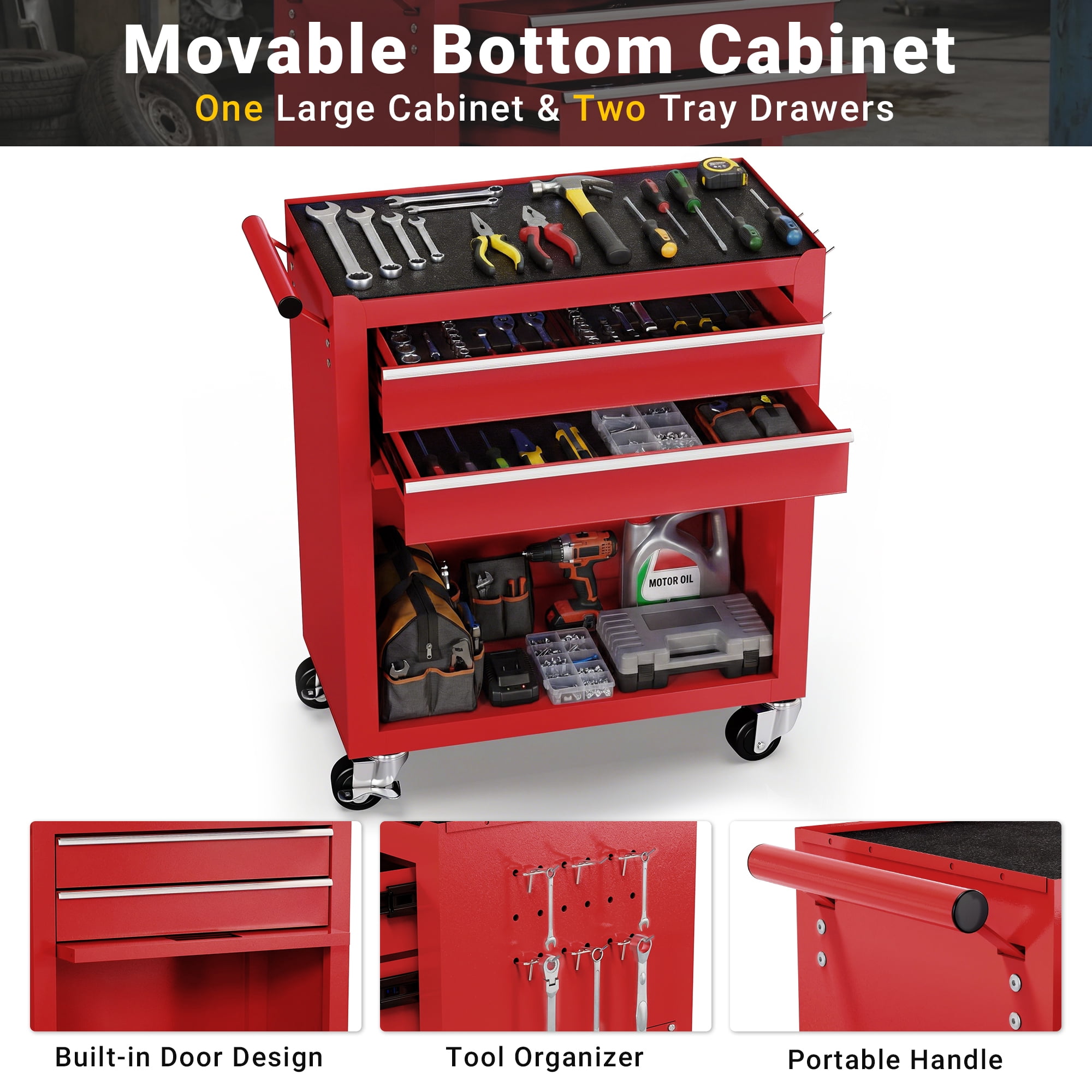 8-Drawer Rolling Tool Chest and Cabinet, Stainless Steel Tool Box with Brake Wheels and 8 Drawers, Orange Detachable Tool Cart