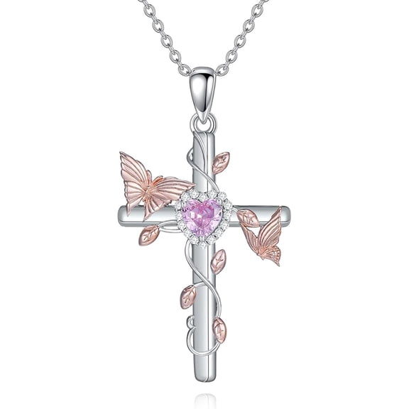DVEATR Hummingbird/Butterfly Cross Necklace for Women 925 Sterling Silver Hummingbird Cross Necklace with Birthstone Animal Pendant daintyJewelry Gift for Women.