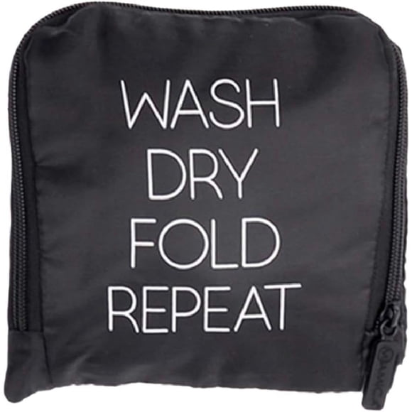 Miamica Travel Laundry Bag, Wash, Dry, Fold, Repeat, Black, Large, Travel Laundry Bag