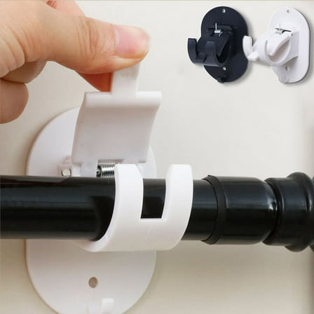kcavykas No-Drill Curtain Rod Hook, Strong Adhesive Clamp for Towel or Curtain Rod, Adjustable Wall Bracket, Easy Install and Multi-Use, White