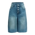thumbnail image 4 of Swanpen Women's Solid Color Jean Capri Shorts Wide Leg Loose Fit Button Detail Casual Pants for Spring Summer Fall, 4 of 6