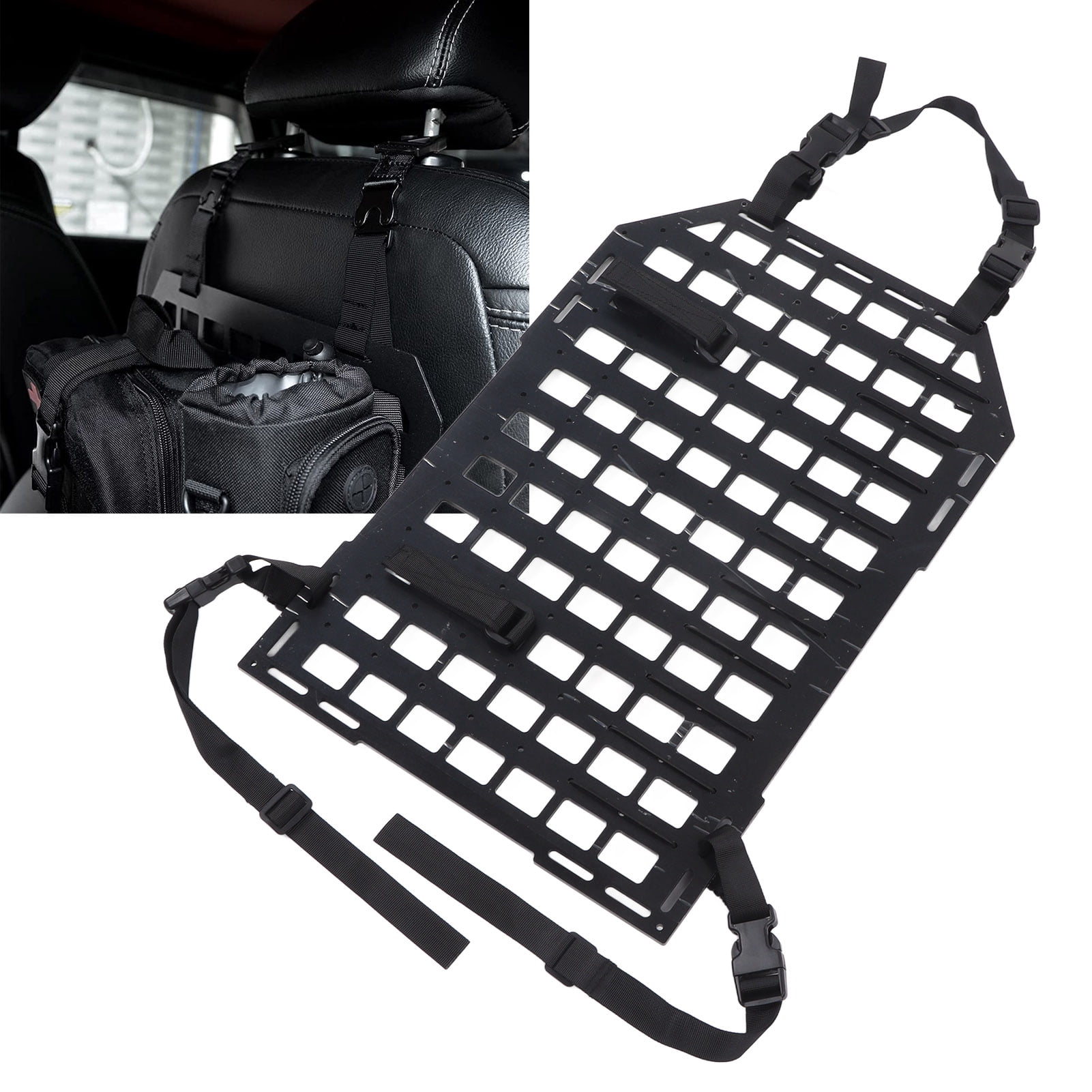 Rupoun Rigid Black Molle Backseat Car Organizer Insert Panel with Fastening Straps for Cars SUVs Heavy Duty Tactical Auto Clutter Catcher 21.65 inches / 53.98 cm Length