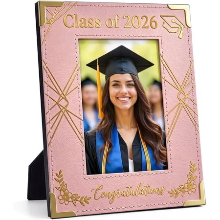 WaaHome Class of 2026 Graduation Picture Frame Pink Photo Frame 4x6 Gold Foil - Congratulations Grad Gifts for Graduate Women Daughter High School College Senior Keepsake Vertical Tabletop Disp