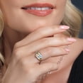 thumbnail image 4 of Gem Stone King 925 Sterling Silver and 10K Yellow Gold Peach Morganite Sky Blue Topaz and Lab Grown Diamond 2 Stone Engagement Ring for Women (1.14 Cttw, Round, October Birthstone, Size 6), 4 of 4