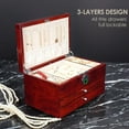 thumbnail image 2 of Smart Jewelry Box with Fingerprint Lock, 3-Layer Large Wood Jewelry Organizer for Women, Rosewood Piano Finish Storage Chest with Drawers, 2 of 9
