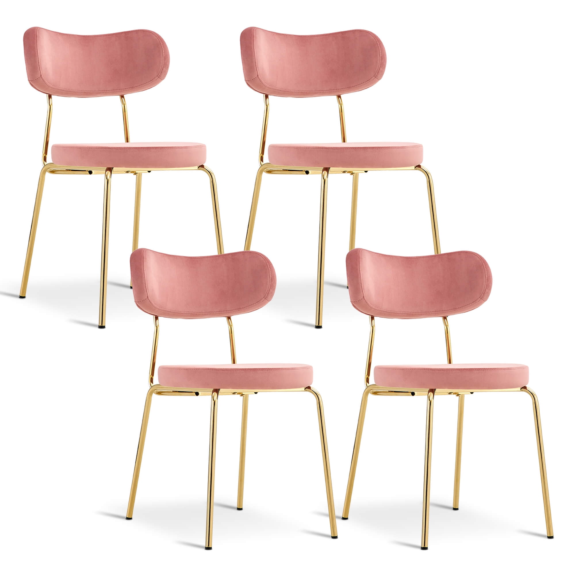 Ivinta Dining Chair Set of 4, Modern Pink Velvet Chairs with Golden