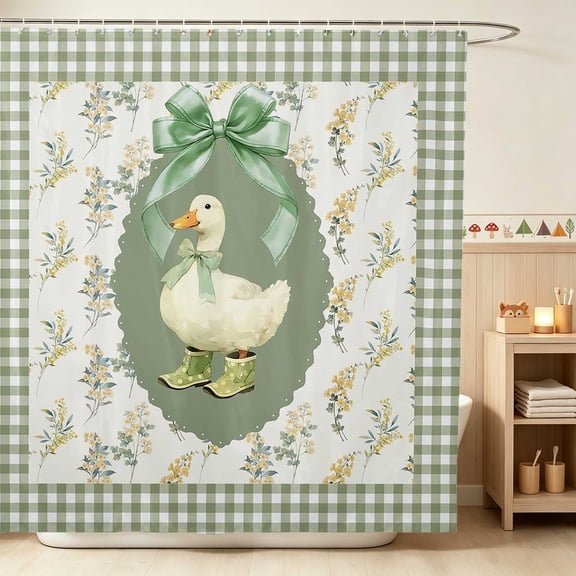 Erosebridal Duck Shower Curtain 72Wx72L for Girls, Green Rain Boots Waterproof Bathroom Curtain