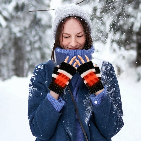 Lilgiuy Winter Fingerless USB Heated Gloves, Unisex Warm Hand Knitting Sport Gloves, Electric Heating Half Fingers Gloves for Women Men Gifts for Family or Friends