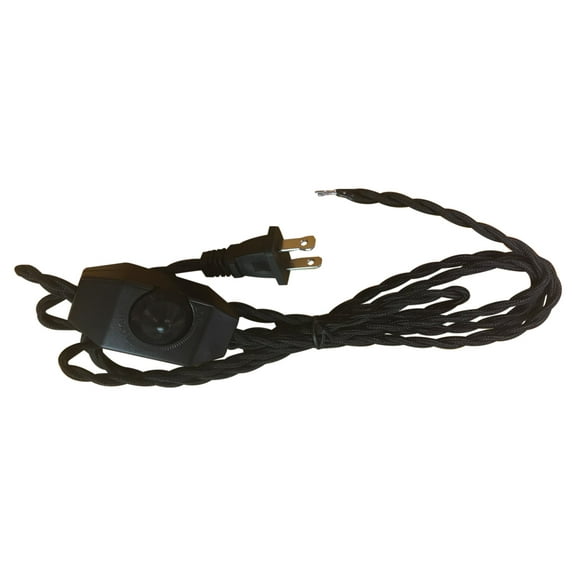 Royal Designs, Inc. Lamp Cord Molded Plug with On/Off Switch, Stripped Ends Ready for Wiring, 8 ft long, Black, SPT-1 UL Listed