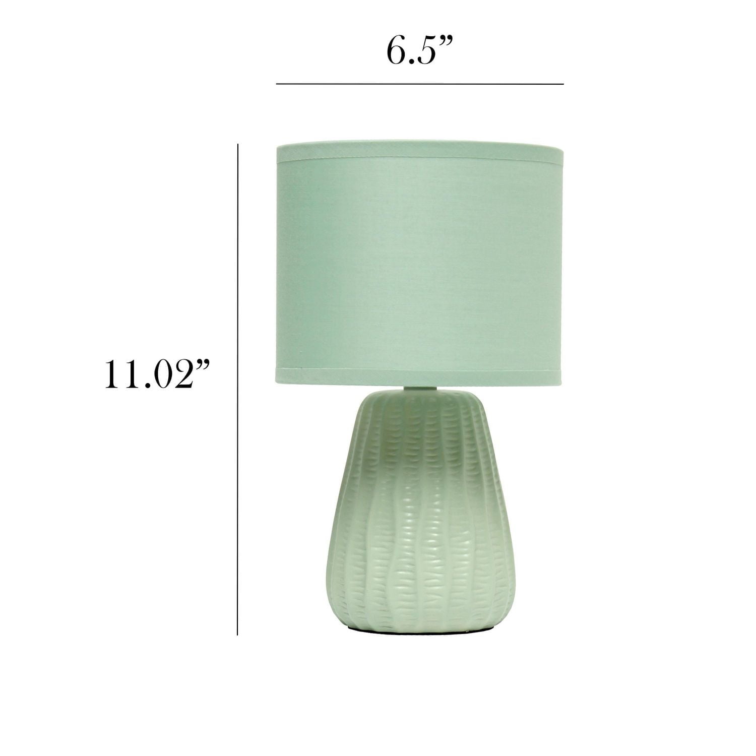 Simple Designs 11.02" Traditional Mini Modern Ceramic Texture Pastel Accent Bedside Table Desk Lamp with Matching Fabric Shade for Bedroom, Nightstand, Living Room, Entryway