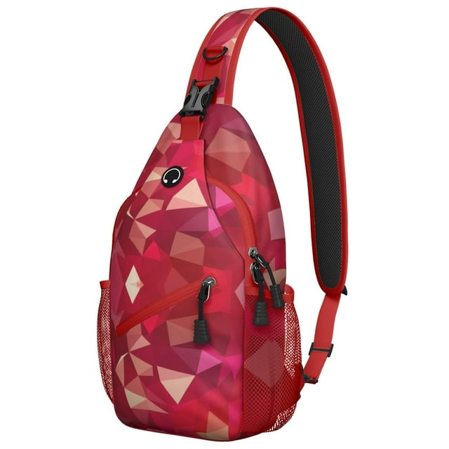 Buffalo Plaid Sling Backpack for Travel and Hiking, Lightweight Rustic Checkered Crossbody Bag with Classic Red and Black Plaid Pattern and Striped Vintage Fusion Design