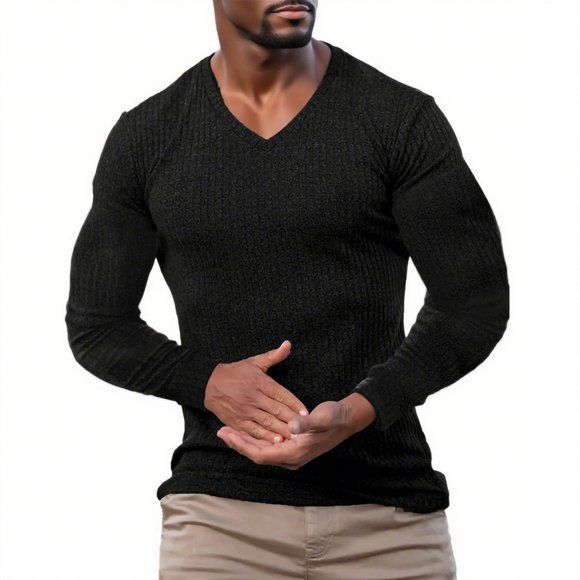 pstuiky camisas de manga larga para hombre, Suéter de punto con cuello en V para hombre, para deportes y fitness, de manga larga, color liso, informal, de manga larga, con cuello en V. xl