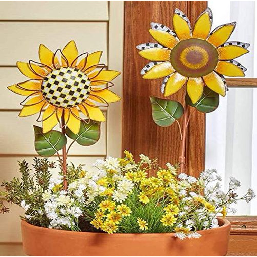 Set of 2 Sunflower Garden Stakes