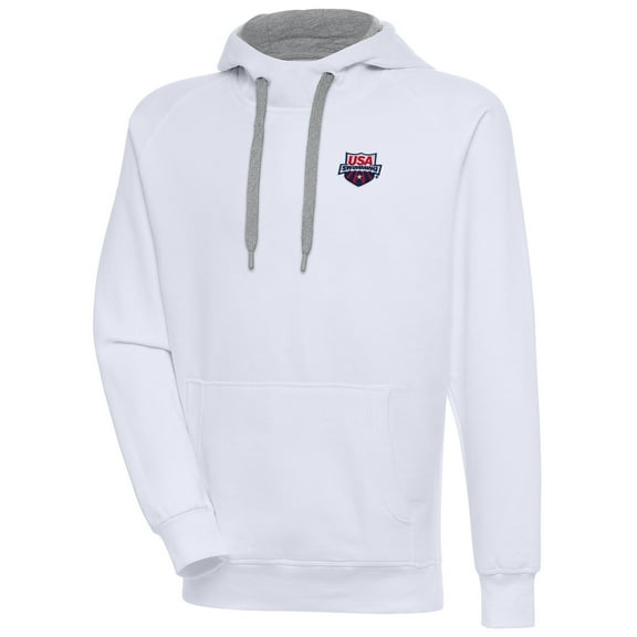 Men's Antigua  White USA Swimming Victory Pullover Hoodie