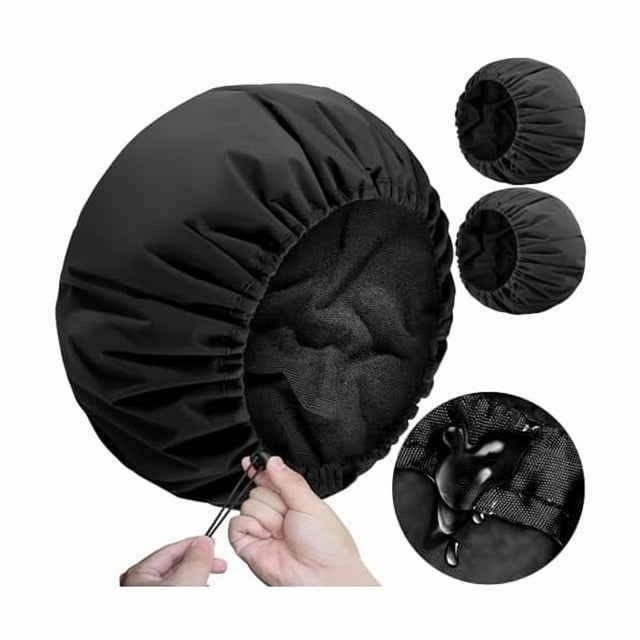wonima11 2 Pcs 13.5" Dual Waterproof Adjustable Terry Lined Shower Cap for Women Men, Large Shower Caps Reusable EVA Double Layer Bath Cap for Braids, Long Hair, Dreadlocks, Locs