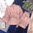 thumbnail image 4 of Leesechin Womens Sleepwear Set Occidental Color Cardigan Tie Up Pajamas Pajamas Solid Color Home Suit Loose Pajamas Set Brown XL, 4 of 7