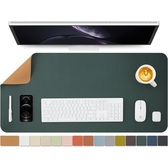 Cork Desk Mat - Dual-Sided Desk Pad for Office and Home - Desk Organization and Accessories - Ideal for Large Mouse Pad and Desk Mats on Top of Desks(Dark Green,90cmx 43cm)