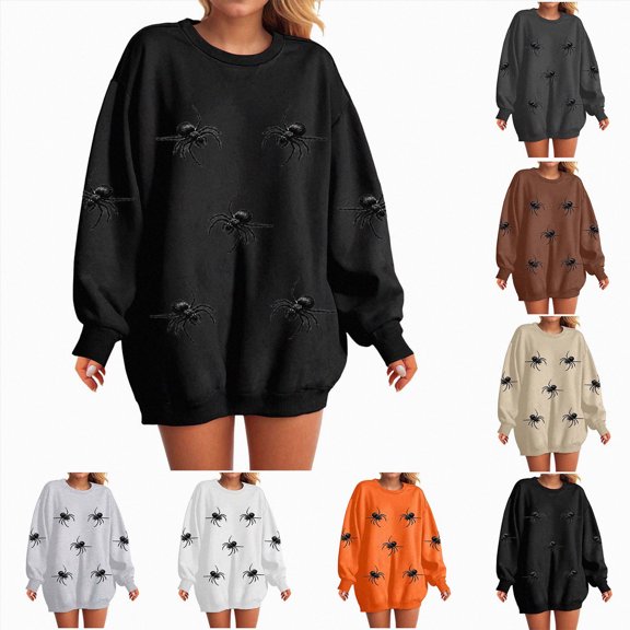 Halloween Sweatshirt Women Cute Spooky Season Sweatshirts Ghost Fall Embroidered Sweater Pullover Top(Orange,M)