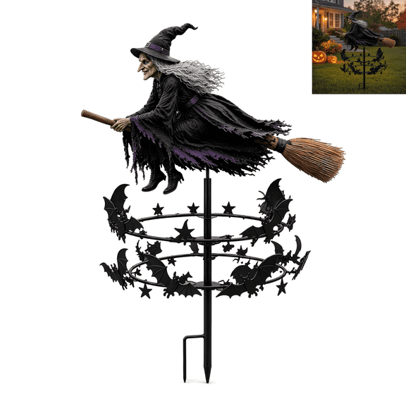 Halloween Enchanted Witch Garden Wind Spinner, Anti-Rust Metal Garden Stake, Outdoor Halloween Decorations Lawn Art for Garden Patio Pathway Fall Decorations