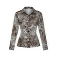 thumbnail image 4 of MORTTIC Women's Satin Finish Lapel Long Sleeve Shirt, Elegant Tucked Design Blouse for Office Wear Leopard，XXL, 4 of 10