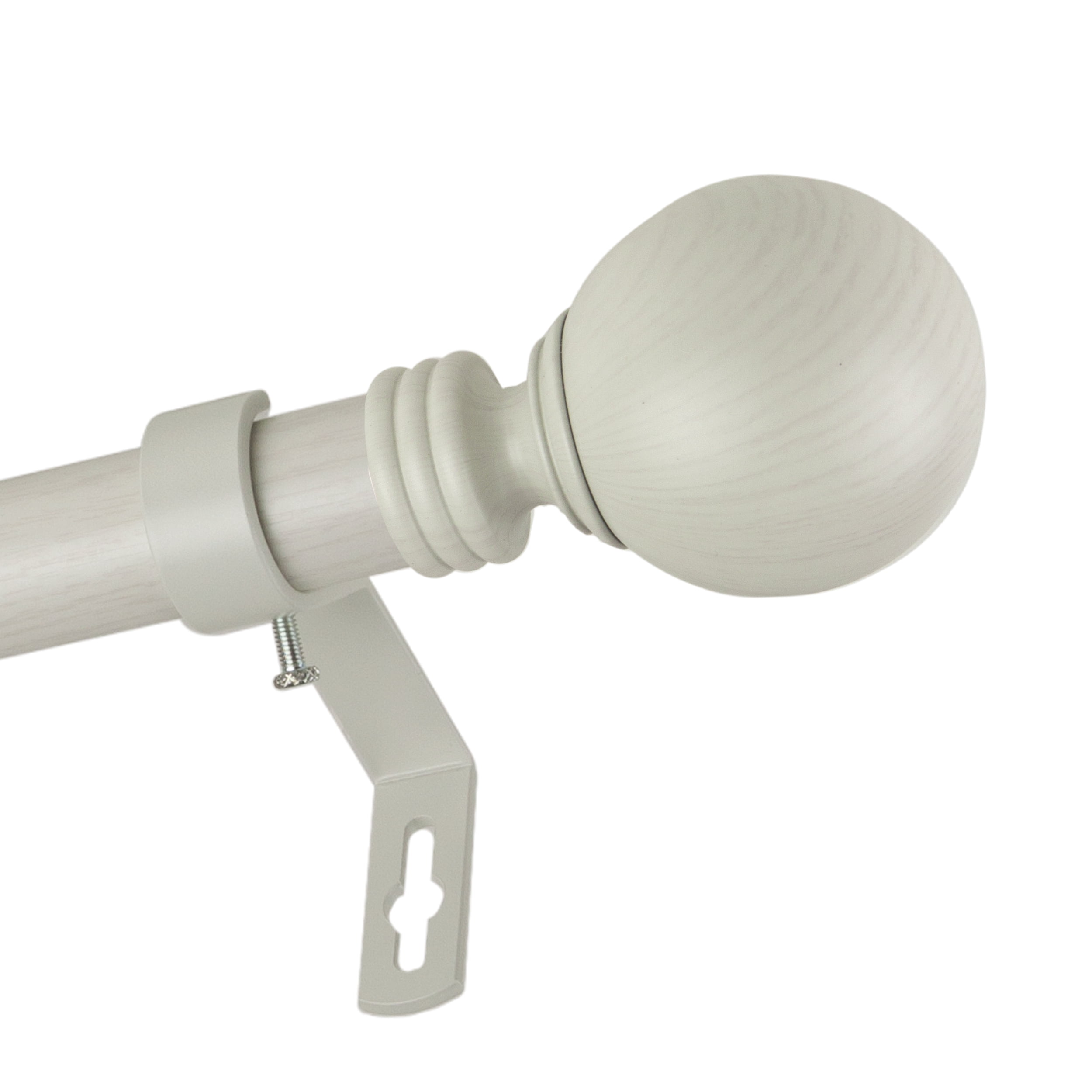 1" Dia Faux Wood Curtain Rod 28-48 inch with Amirah Finials - Pearl White