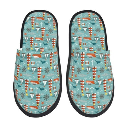 

Tideii Sea Lighthouse for Home Indoor Cotton Slippers Autumn and Winter EVA Plush Slippers Household Supplies Unisex-Large