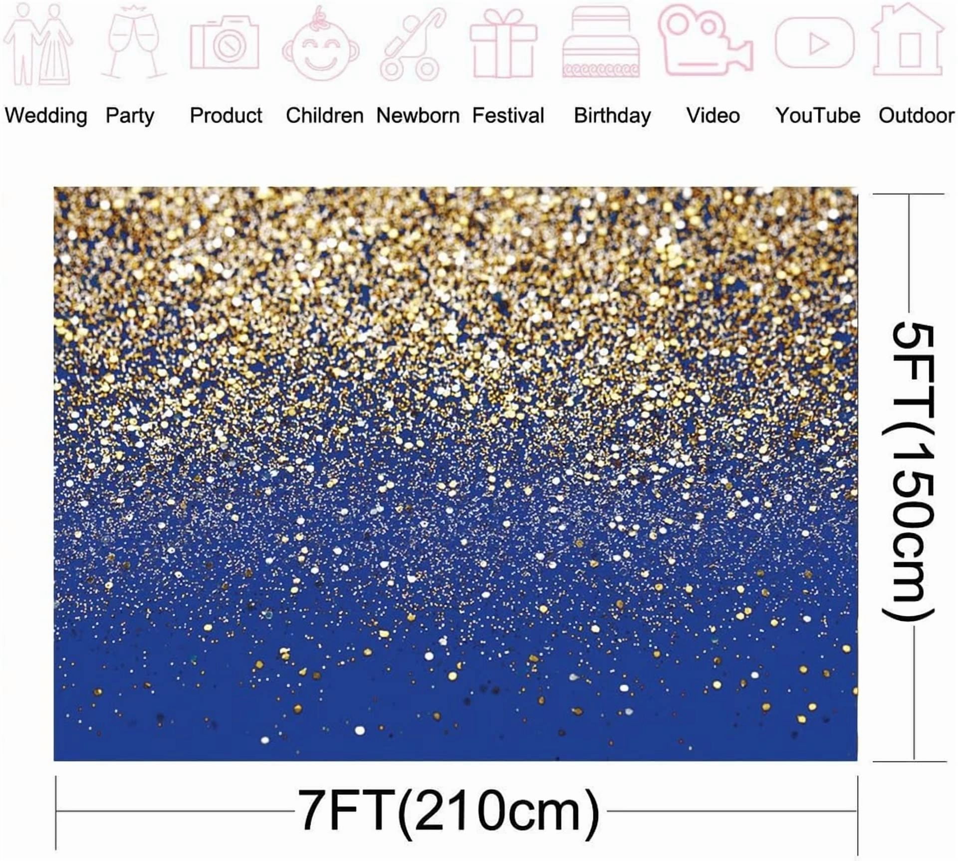 BUTTERFLY- 7X5Ft Royal Blue Glitter Backdrop Birthday Gold Spots Bokeh Backdrop Wedding