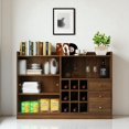 thumbnail image 2 of GZXS Farmhouse Wine Cabinet with Sliding Glass Doors, 9-Bottle Storage Compartments, 3 Drawers and Open Shelf, 47.24" Wooden Sideboard Buffet Cabinet for Kitchen Dining/Living Room, Walnut Finish, 2 of 7