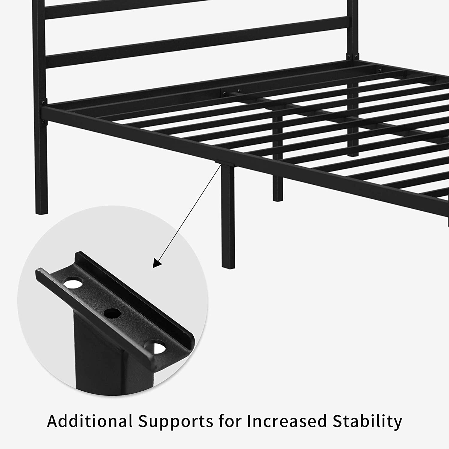 Dextrus Queen Size Metal Canopy Bed with Headboard for Adults and Teens, Black
