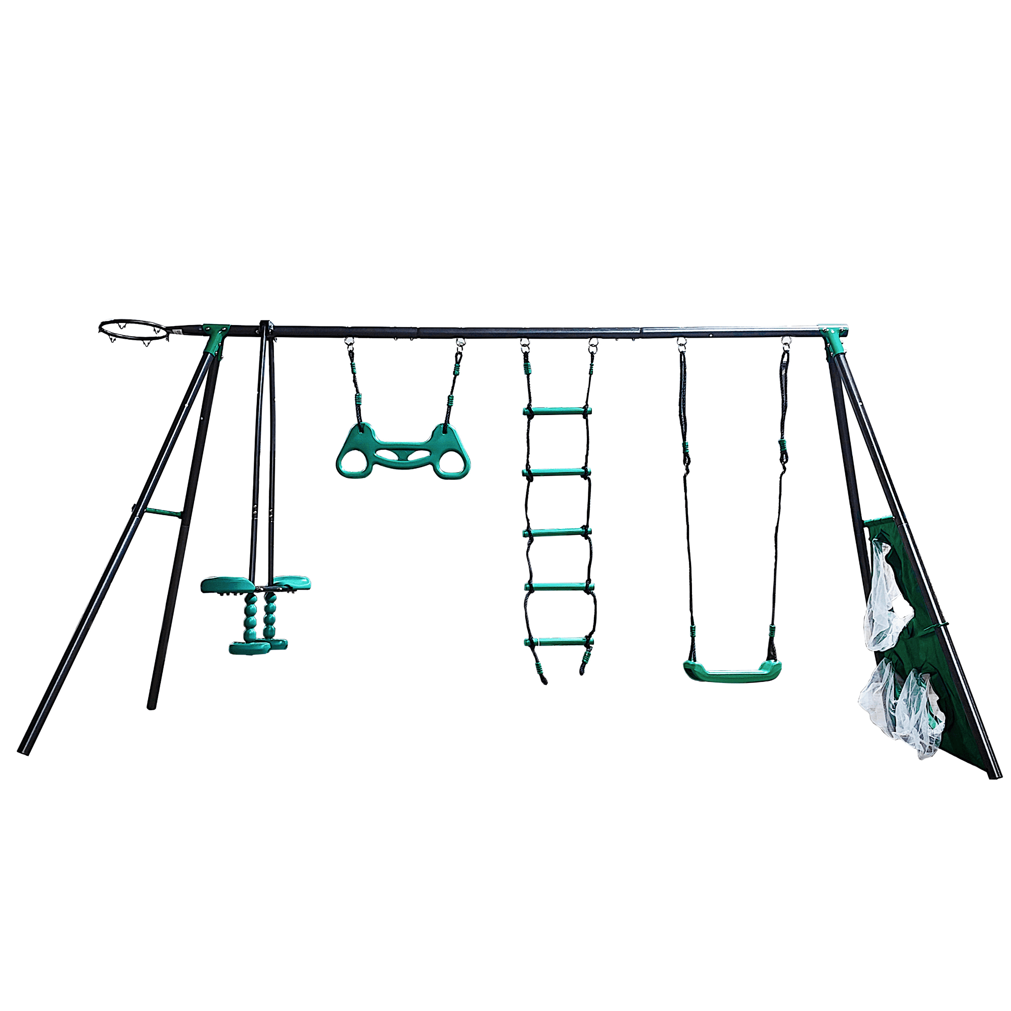 Alvantor 4-in-1 Swing Set with Face-to-Face Swing, Rings, Climbing Ladder, Basketball Hoop & Soccer Net for Kids Backyard 550lbs