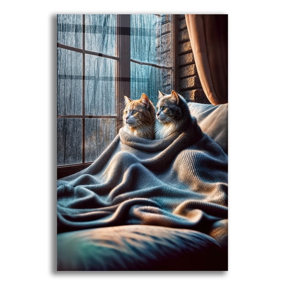 Epic Art 'Two Cats Sharing A Blanket' by Rey Klimt Acrylic Glass Wall Art, 12" x 16"