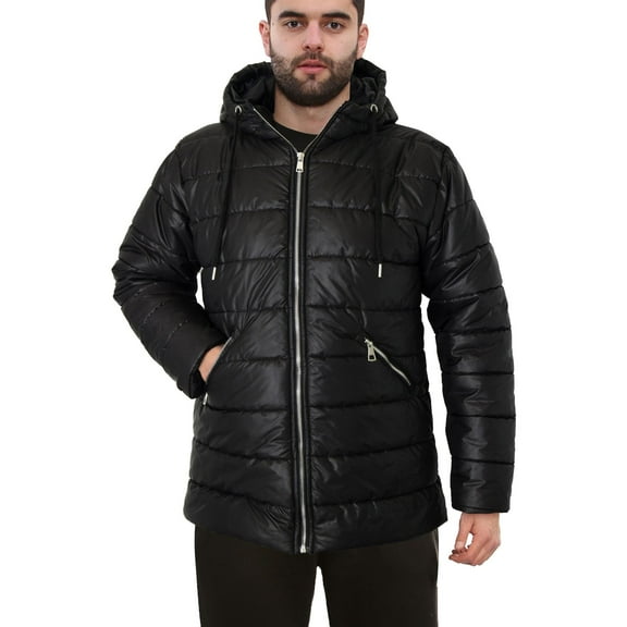 A2Z Mens Ladies Zipped Pockets Hooded Puffer Jacket Padded Long Sleeves - Jacket JK39 Black._S