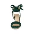 thumbnail image 6 of BLISSFUL STEP Women Open Toe Ankle Bow Tie Mid Heels Sandals Dark Green 6, 6 of 7