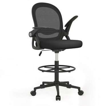 Dryfeedo Drafting Chair, Tall Office Chair with footrest, Ergonomic Standing Desk Chair with Adjustable Flip-up Armrests, Black