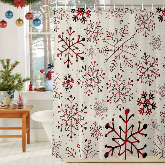 Shower Curtain Bathroom Set Vintage Winter Snowflakes Waterproof Fabric Shower Curtains with Grommets&Hooks Geometric Art on Linen Privacy Bath Curtain for Bathtub 36x72in