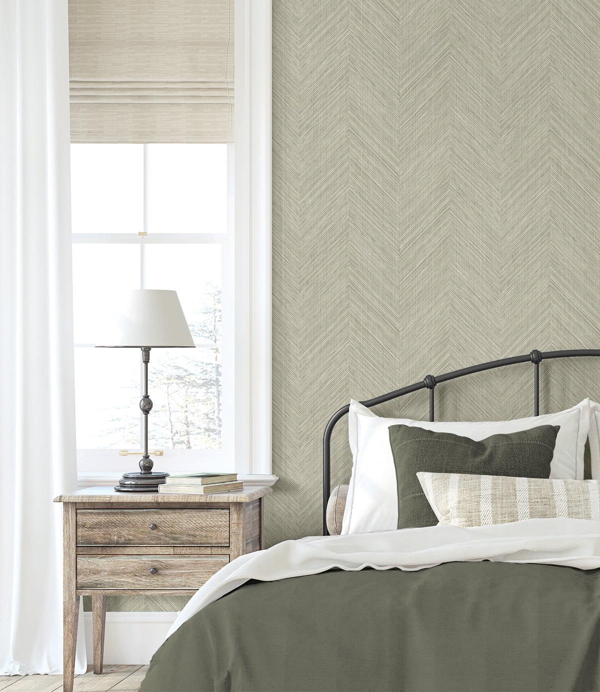 NextWall Neutral Chevron Stripe Peel and Stick Wallpaper