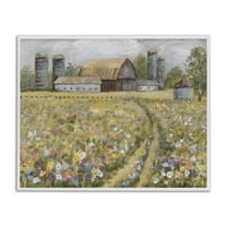Stupell Industries Meadow Path to Barn Landscape Painting White Framed Art Print Wall Art, 14 x 11