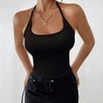 thumbnail image 5 of Women's Halter Neck Tank Top, Solid Color Backless Knit Vest with Built-In Bra, Chic & Stylish Sleeveless Top for Summer, Going Out, and Layered Outfits-Black, 5 of 7